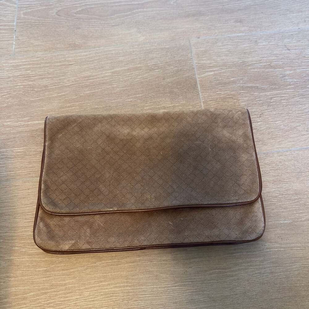 Jordan Marsh Vintage Suede Envelope Clutch Brown Diamond Pattern